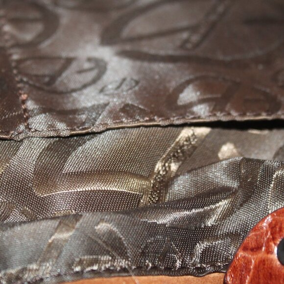 $549 FRANCESCO BIASIA Gilded Brown Croc Embossed Leather Shoulder Bag Crossbody - Picture 11 of 12